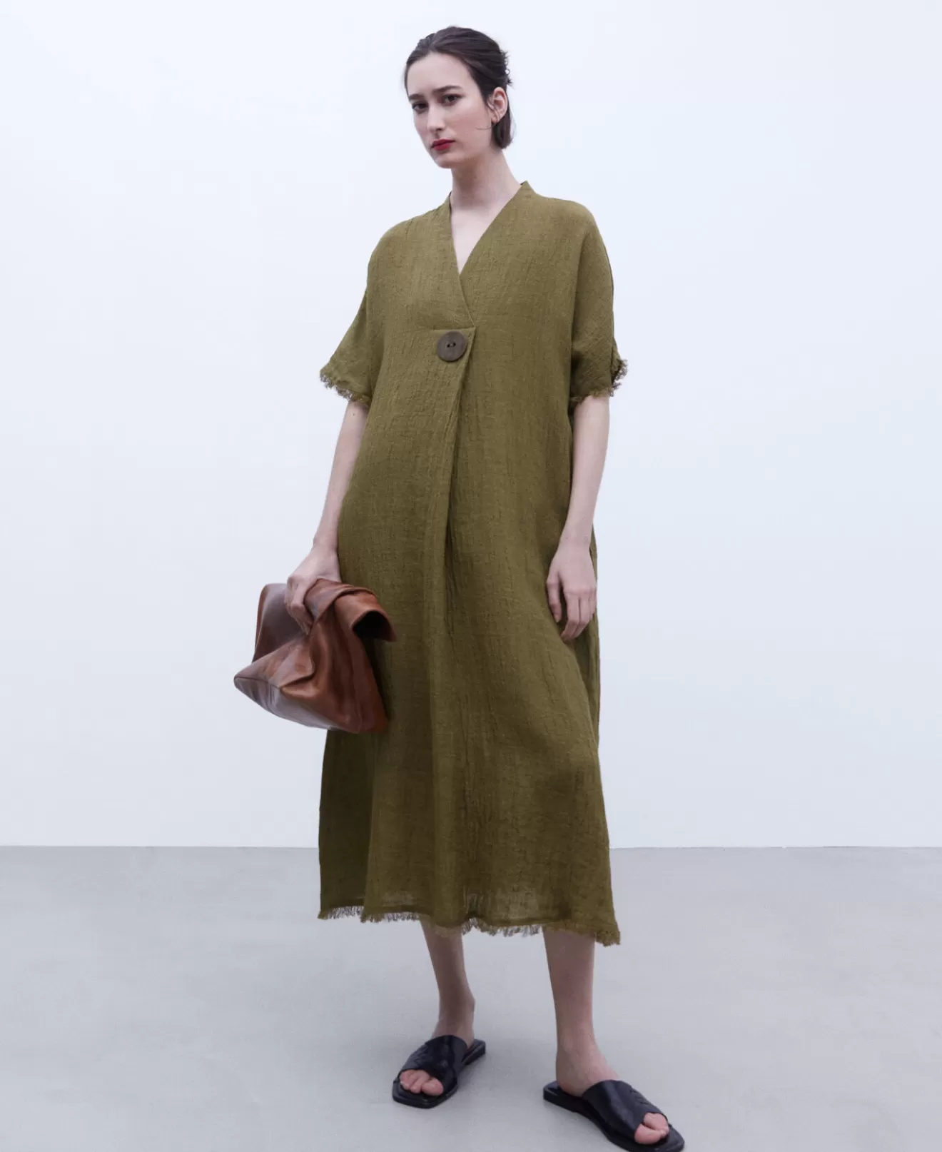 Oversize-Kleid Aus Leinen Mit Maxi-Knopf>Adolfo Dominguez Hot